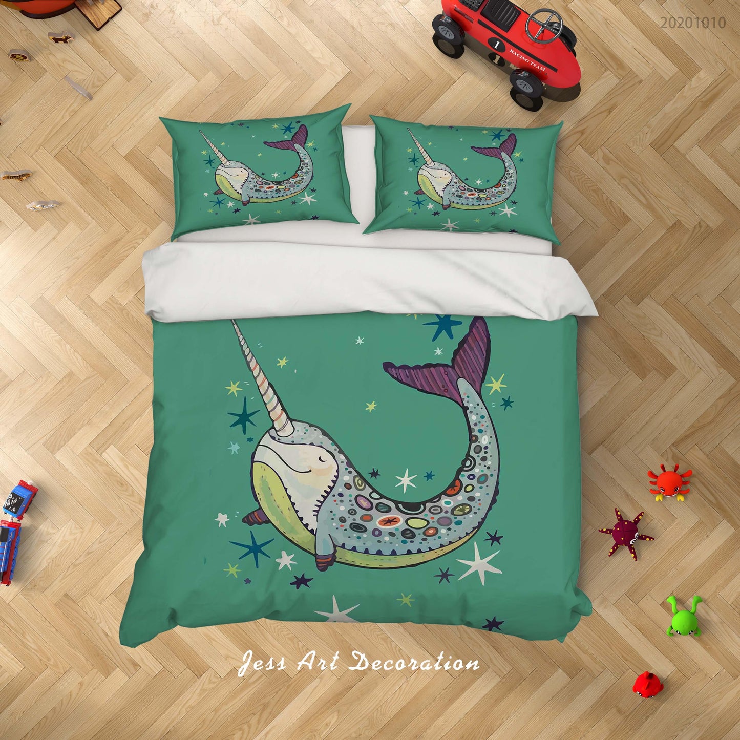 3D Cartoon Cute Animal Whale Quilt Cover Set Bedding Set Duvet Cover Pillowcases WJ 9563