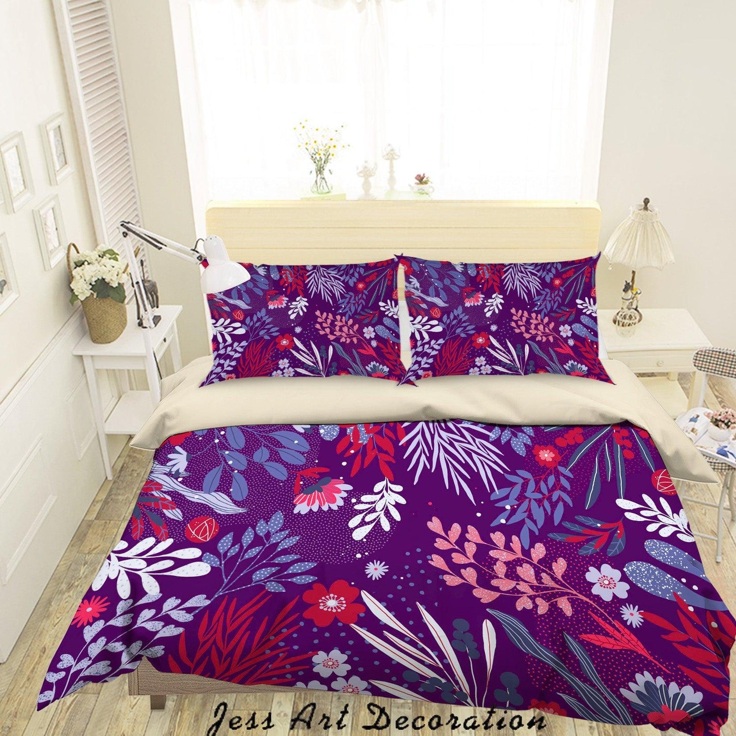 3D Cartoon Purple leaf Floral Quilt Cover Set Bedding Set Duvet Cover Pillowcases A015 LQH