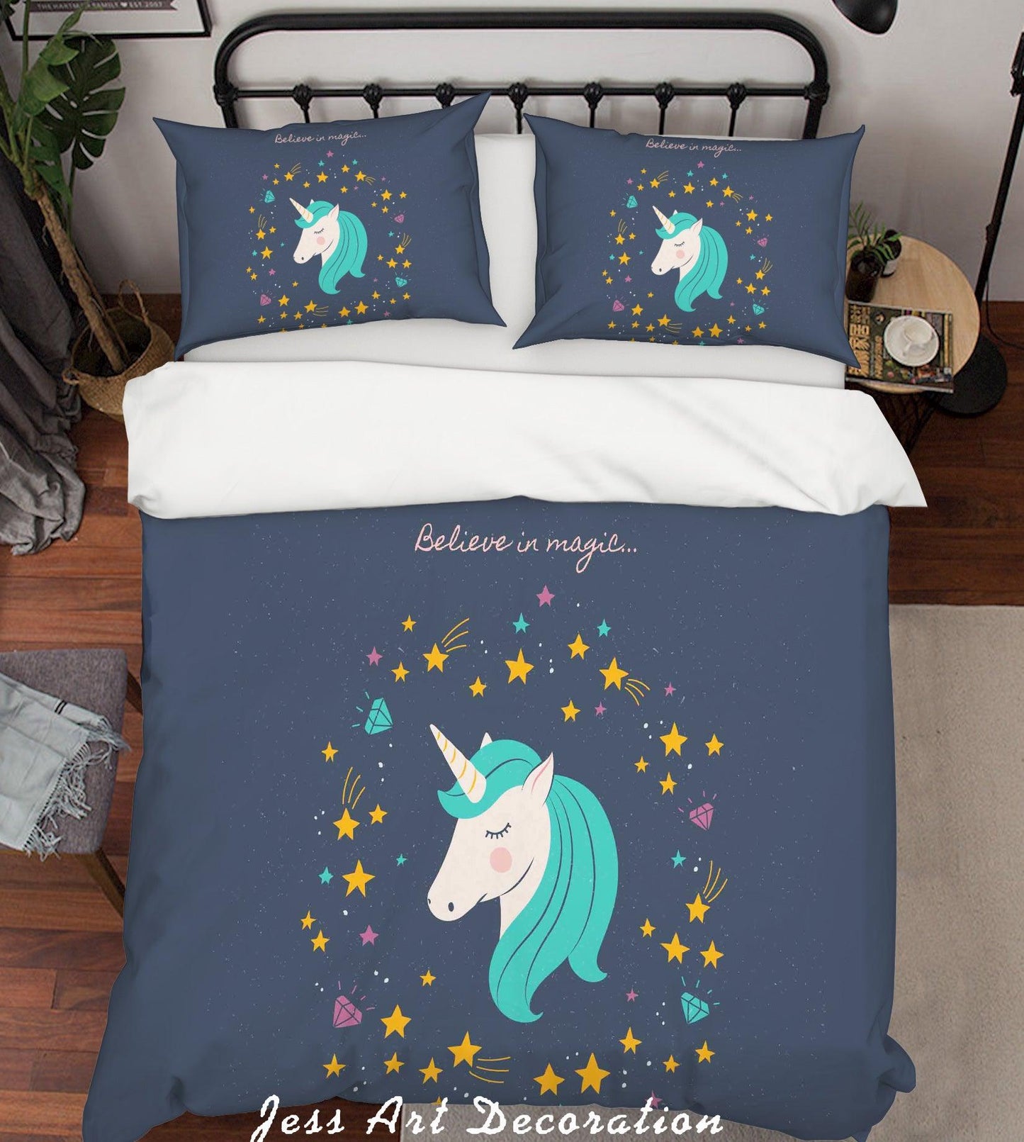 3D Cartoon Green Unicorn Quilt Cover Set Bedding Set Pillowcases 72