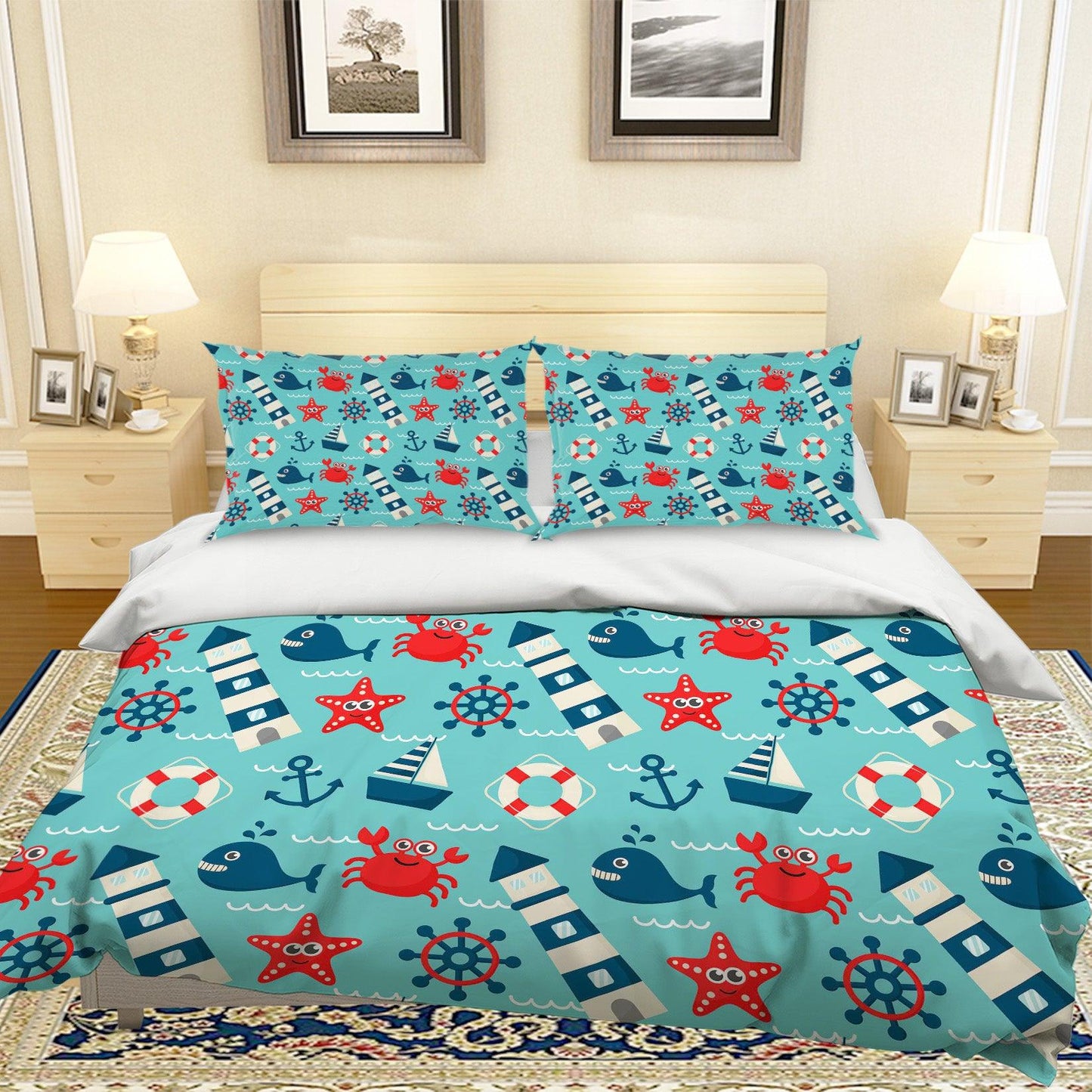 3D Cartoon Dolphin Starfish Quilt Cover Set Bedding Set Pillowcases 89