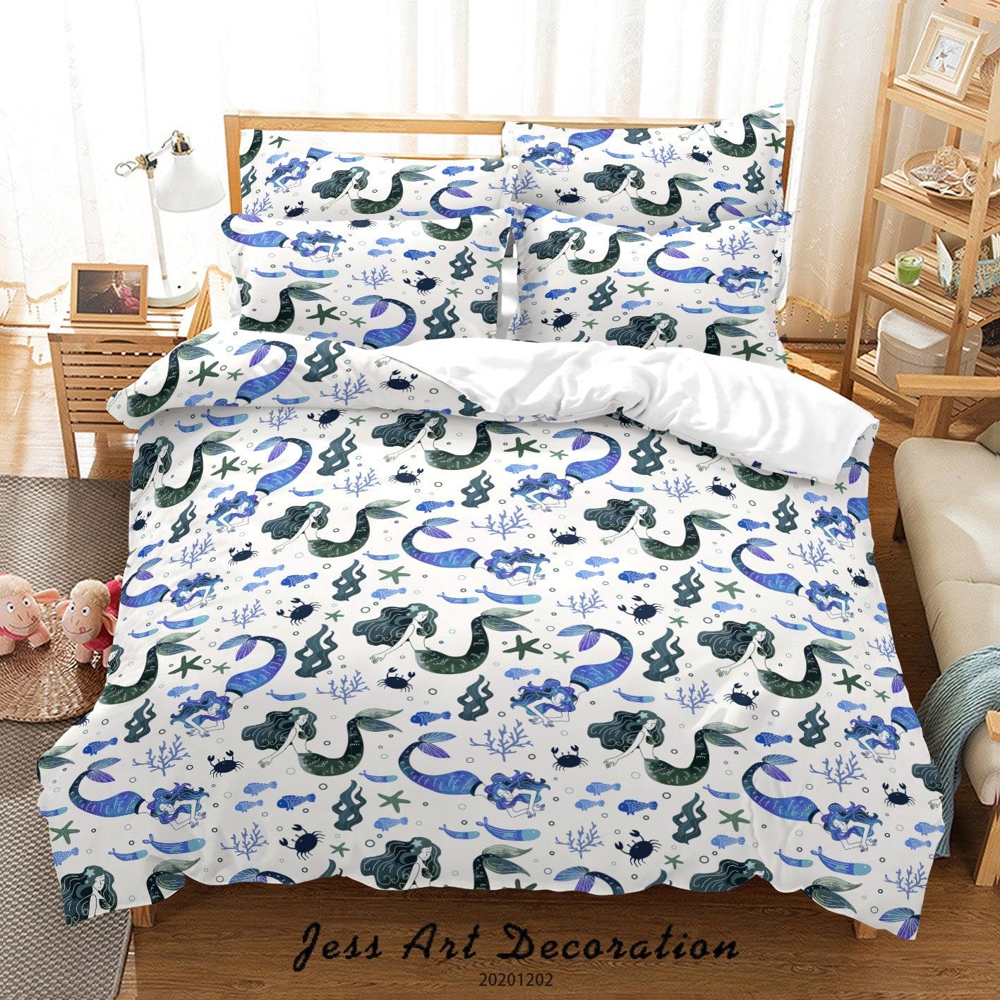 3D Cartoon Hand Drawn Watercolour Ocean Mermaid Fish Seaweed Quilt Cover Set Bedding Set Duvet Cover Pillowcases LXL