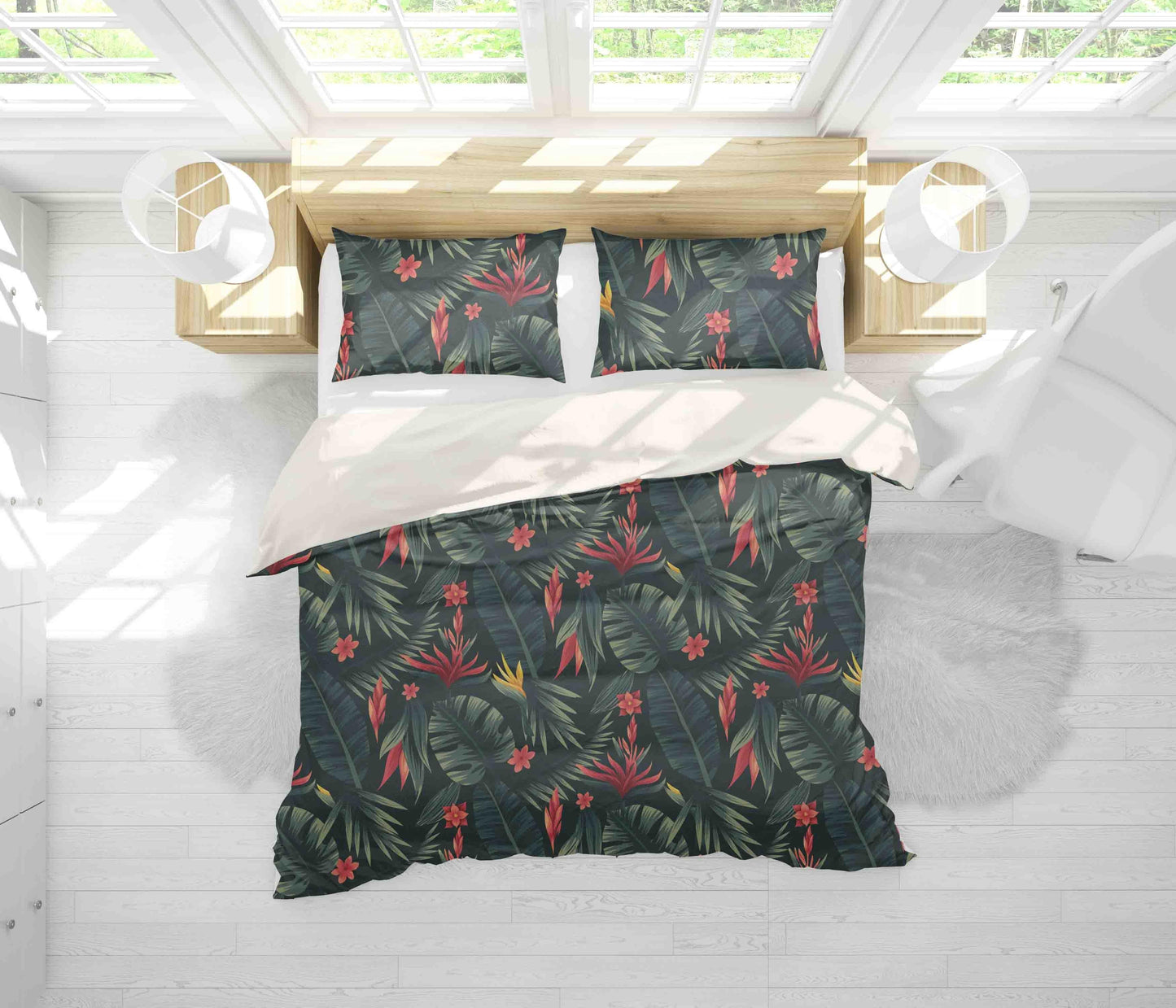 3D Black Flower Leaves Quilt Cover Set Bedding Set Pillowcases 66