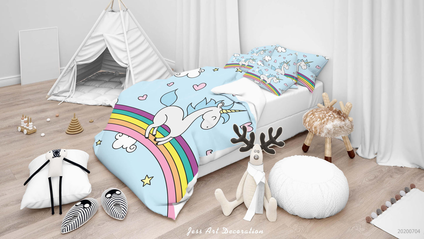 3D Blue Rainbow Unicorn Quilt Cover Set Bedding Set Duvet Cover Pillowcases SF49
