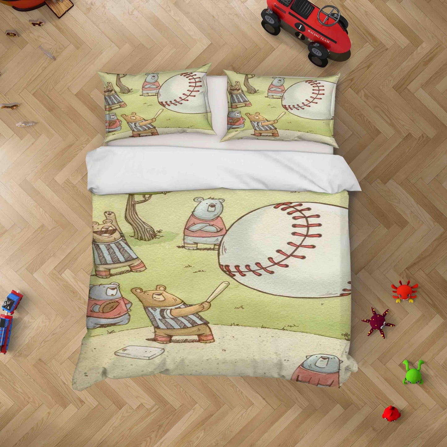 3D Cartoon Bear Baseball Quilt Cover Set Bedding Set Duvet Cover Pillowcases SF031
