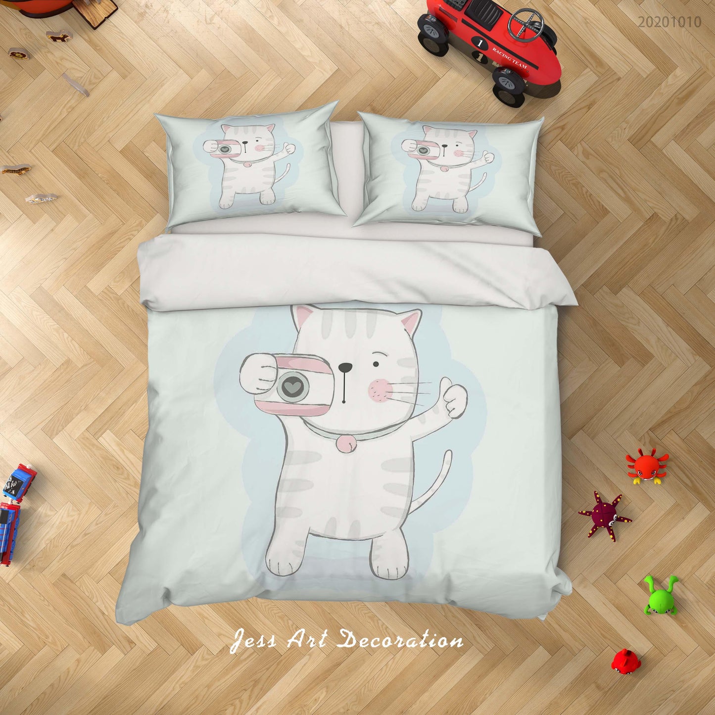 3D Cartoon Cute Animal Cat Camera Quilt Cover Set Bedding Set Duvet Cover Pillowcases WJ 9511