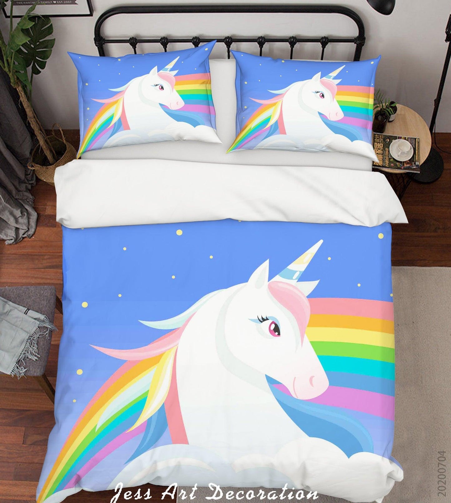 3D Blue Rainbow Unicorn Quilt Cover Set Bedding Set Duvet Cover Pillowcases SF181