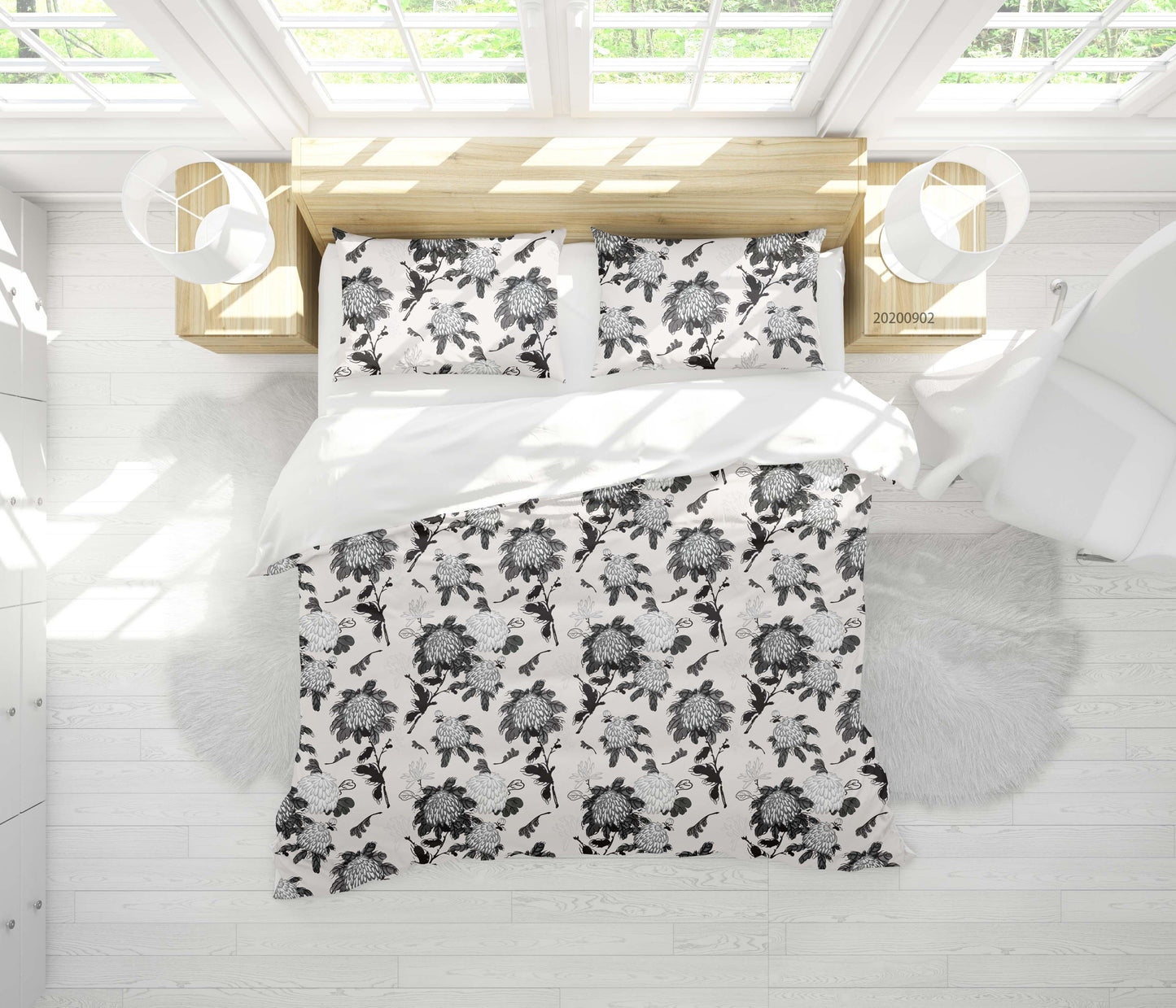 3D Black Flowers Pattern Quilt Cover Set Bedding Set Duvet Cover Pillowcases WJ 1499