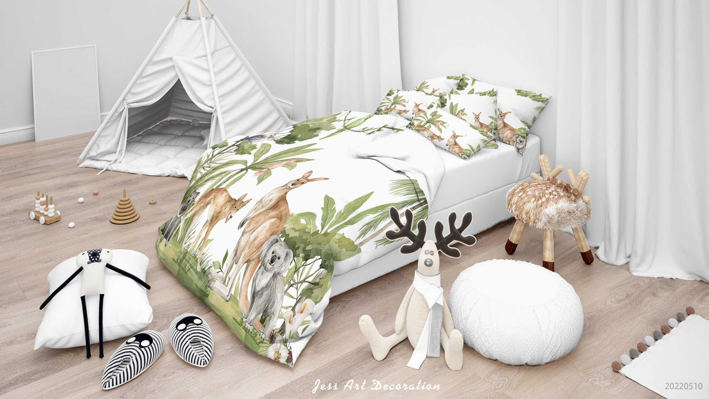3D Animal Kangaroo Wolf Koala Leaf Bird Quilt Cover Set Bedding Set Duvet Cover Pillowcase 42