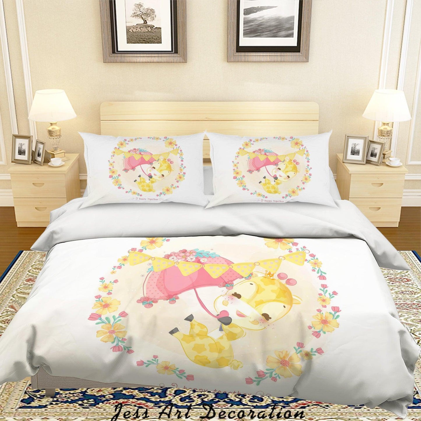 3D Cartoon Giraffe Umbrella Quilt Cover Set Bedding Set Duvet Cover Pillowcases A347 LQH