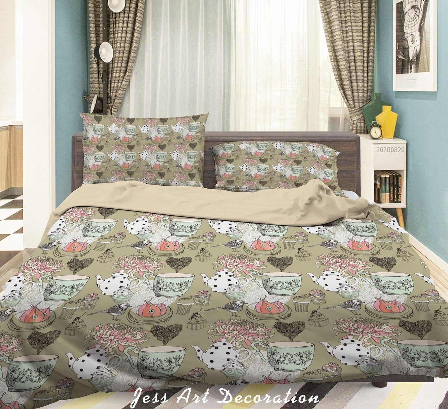 3D Abstract Hand Draw Cartoon Teapot Pattern Quilt Cover Set Bedding Set Duvet Cover Pillowcases WJ 3546