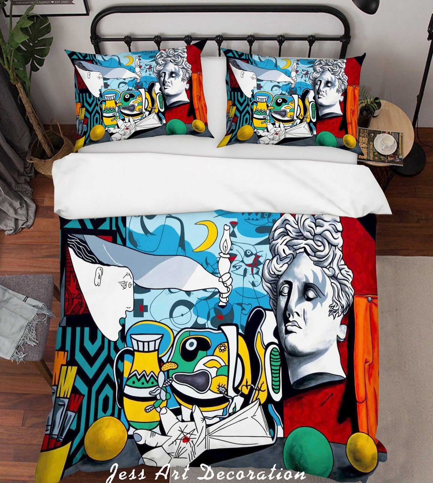 3D Abstract Colorful Moon White Statue Quilt Cover Set Bedding Set Duvet Cover Pillowcases LXL