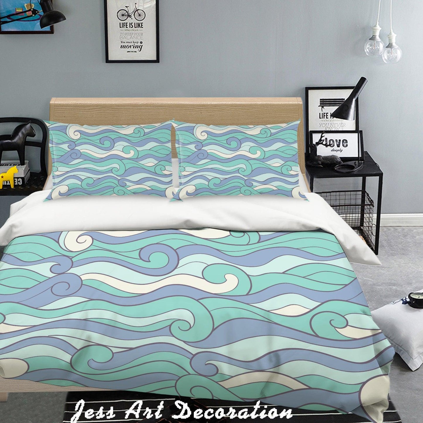 3D Abstract Sea Waves Quilt Cover Set Bedding Set Pillowcases  16