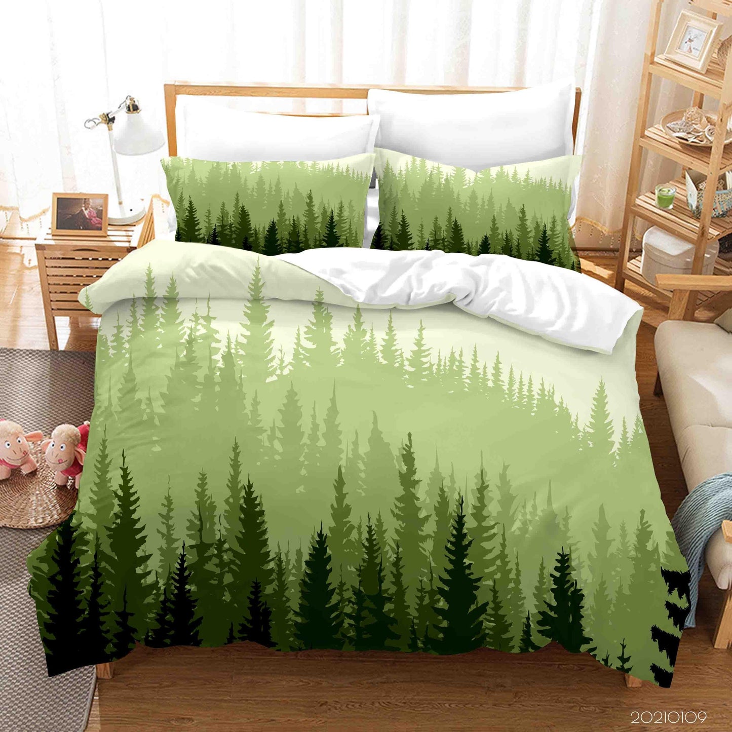 3D Cartoon Green Pine Forest Quilt Cover Set Bedding Set Duvet Cover Pillowcases 18 LQH