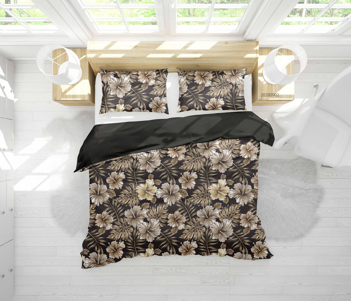 3D Brown Flowers Leaves Pattern Quilt Cover Set Bedding Set Duvet Cover Pillowcases WJ 1409