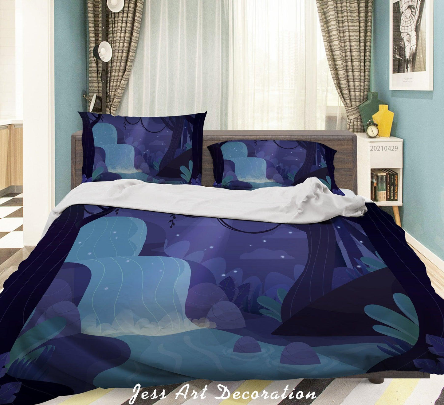 3D Cartoon Forest River Quilt Cover Set Bedding Set Duvet Cover Pillowcases 24