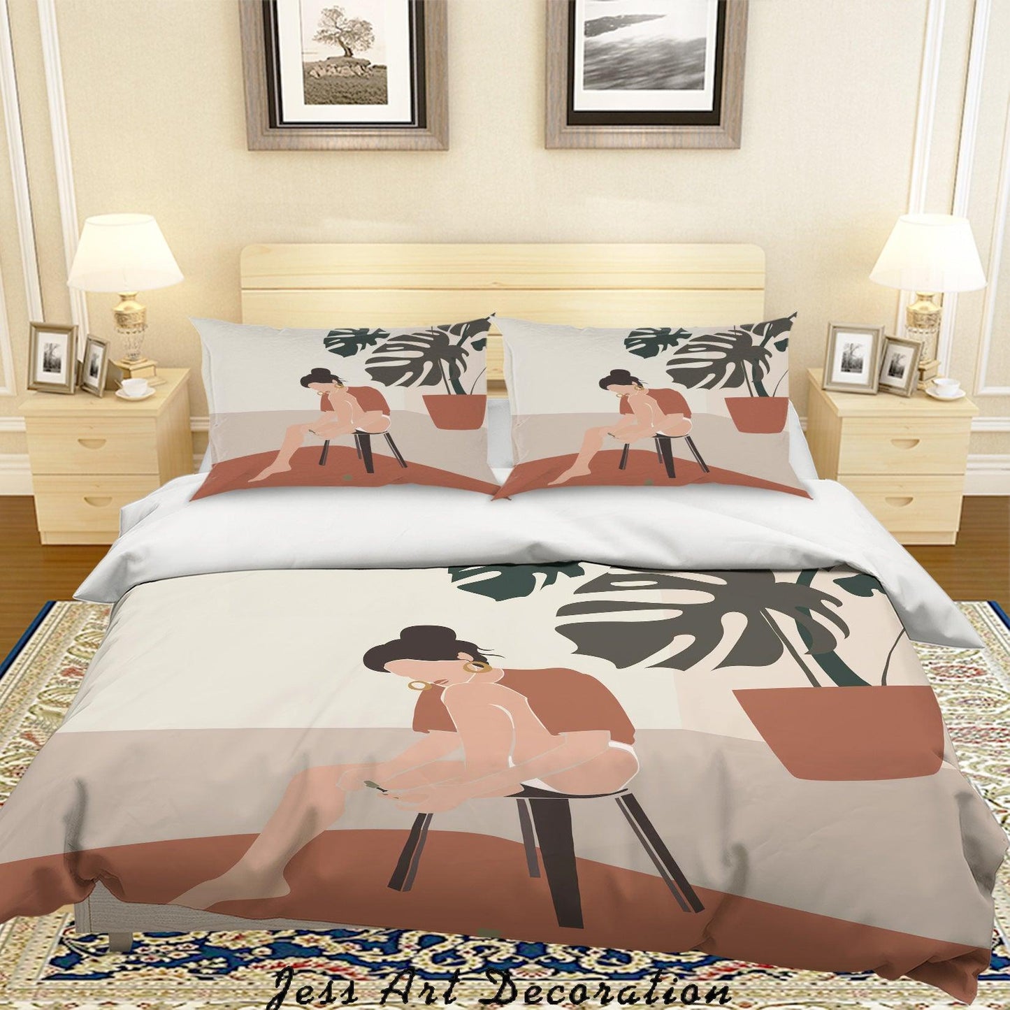 3D Beauty Lady Silhouette Tropical Leaves Quilt Cover Set Bedding Set Duvet Cover Pillowcases SF07