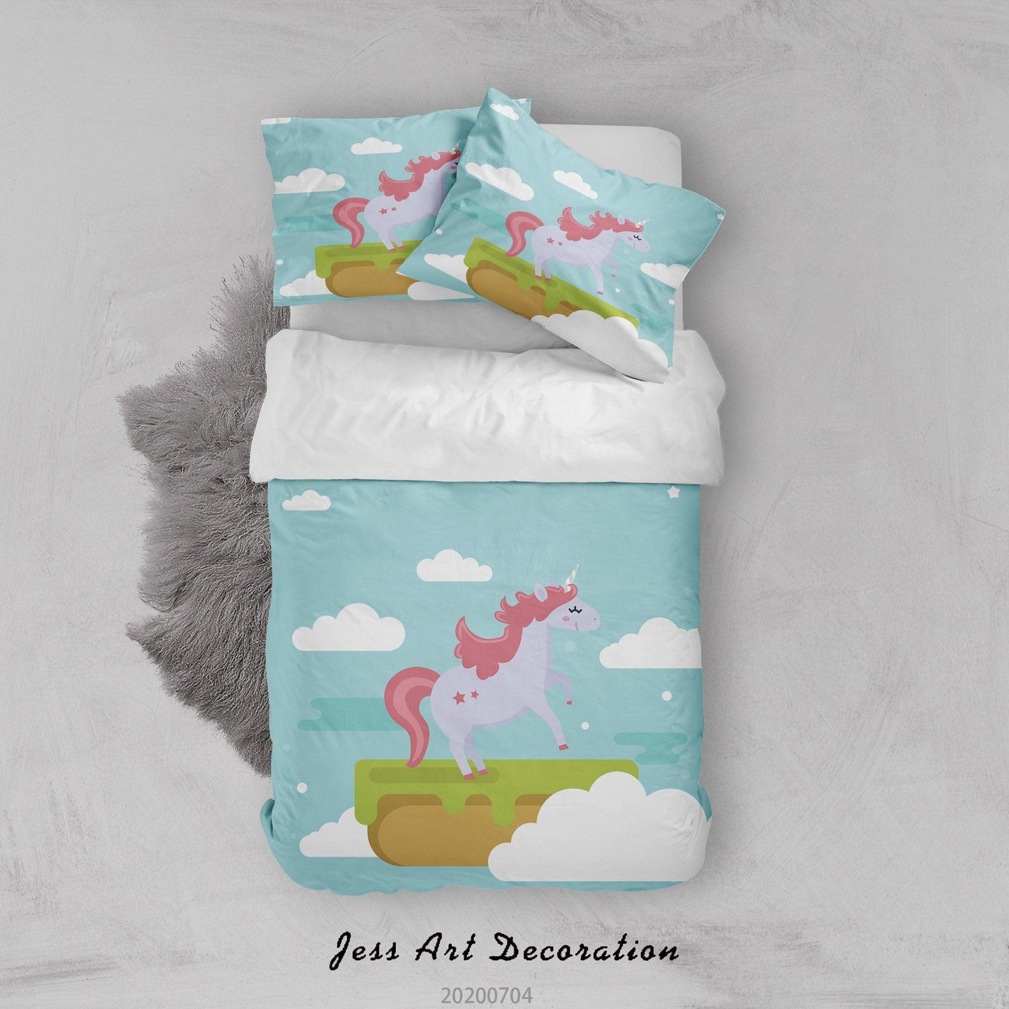 3D Blue Unicorn Quilt Cover Set Bedding Set Duvet Cover Pillowcases SF62