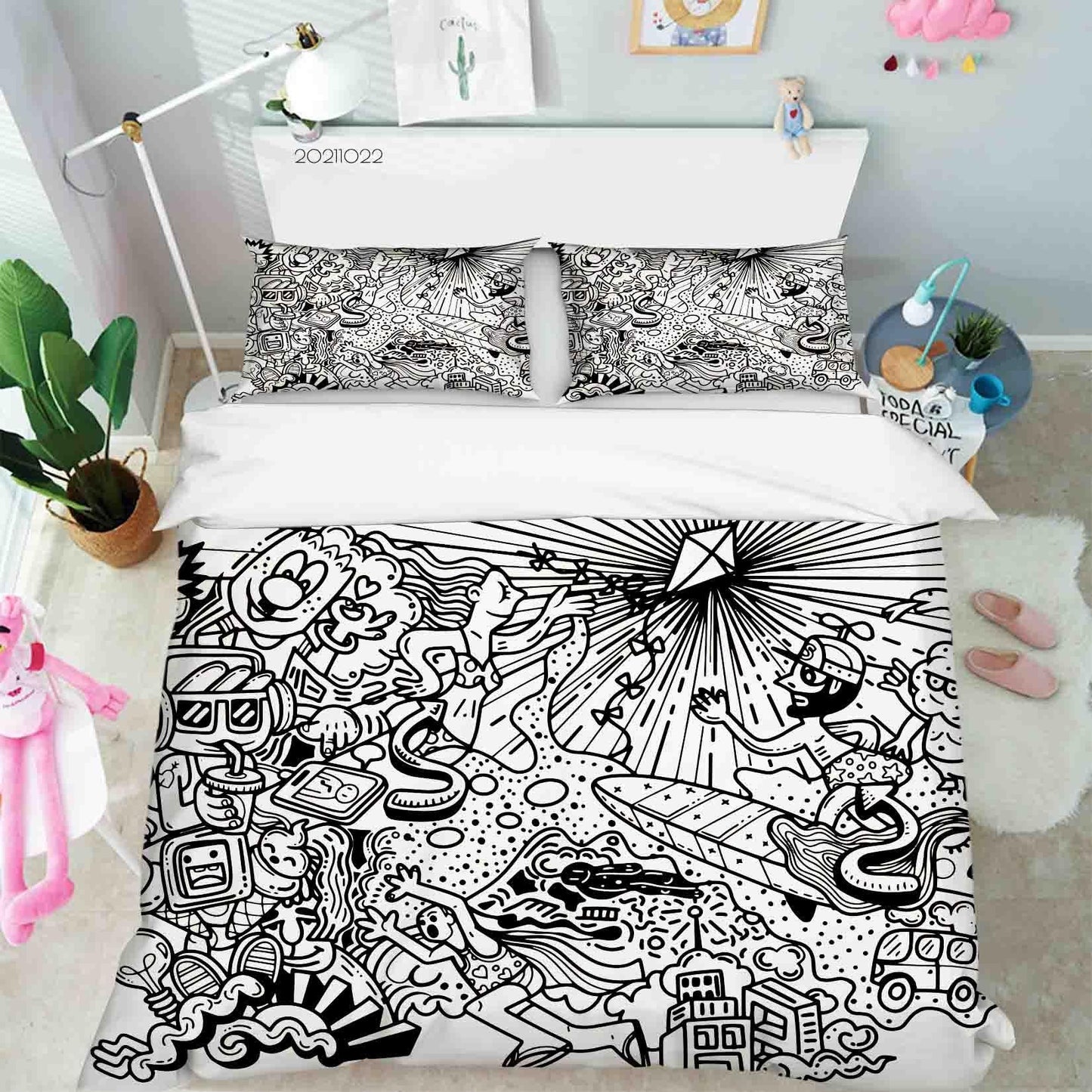 3D Abstract Gray Monster Graffiti Quilt Cover Set Bedding Set Duvet Cover Pillowcases 25