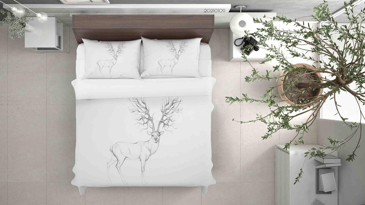 3D Cartoon Animal Elk White Quilt Cover Set Bedding Set Duvet Cover Pillowcases 70 LQH