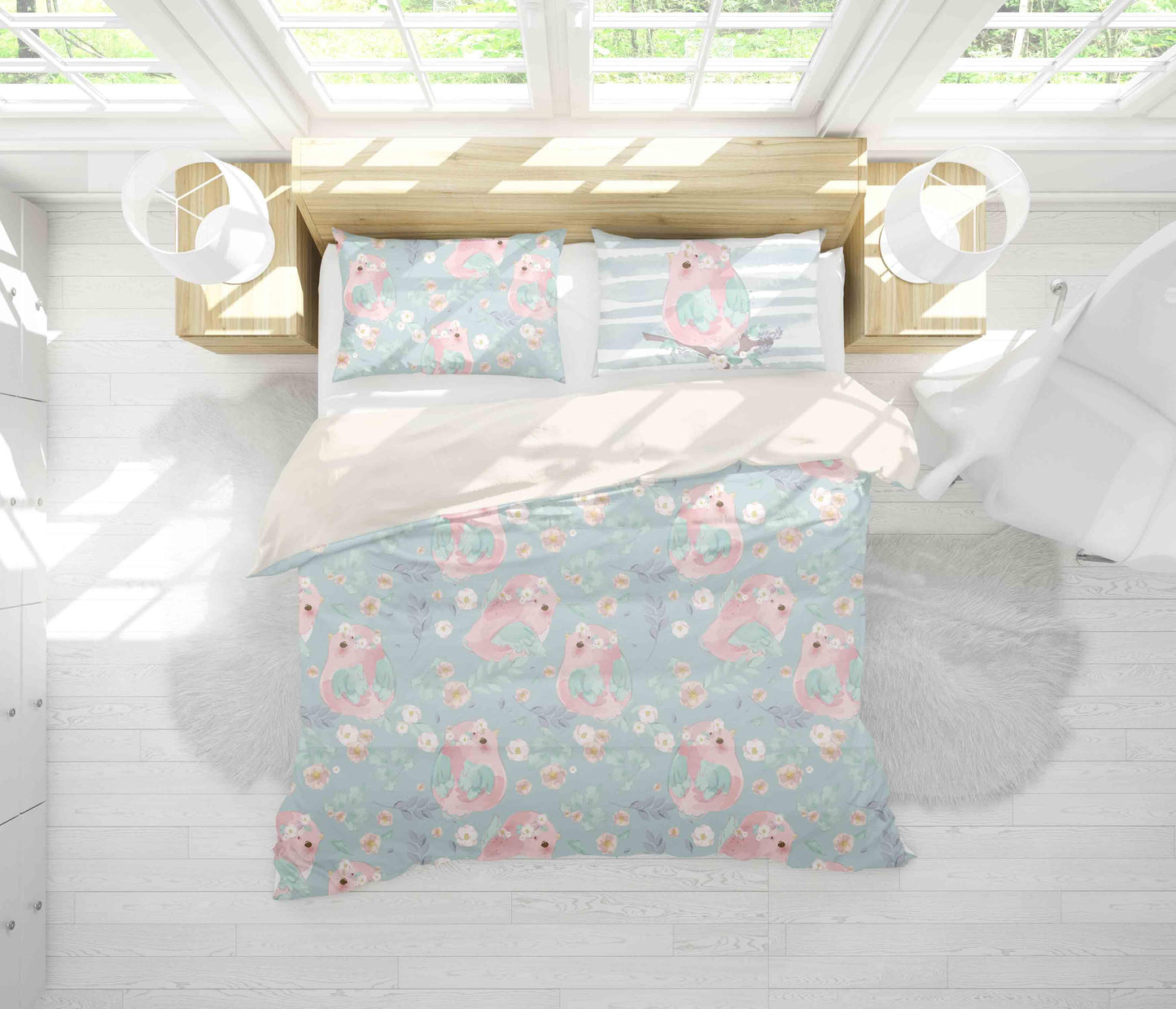 3D Blue Bird Floral Leaves Quilt Cover Set Bedding Set Pillowcases 92