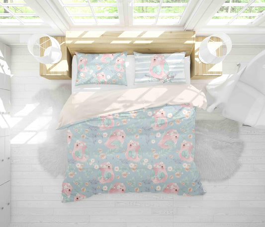 3D Blue Bird Floral Leaves Quilt Cover Set Bedding Set Pillowcases 92