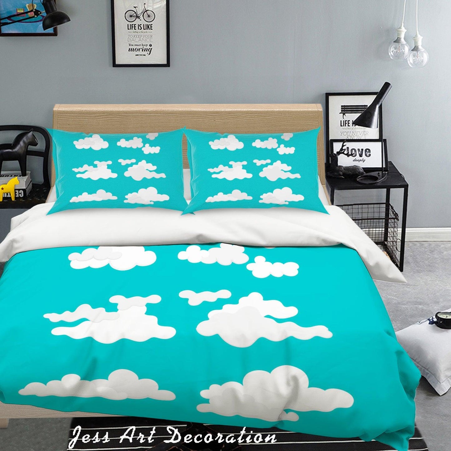 3D Blue Clouds Quilt Cover Set Bedding Set Pillowcases 59