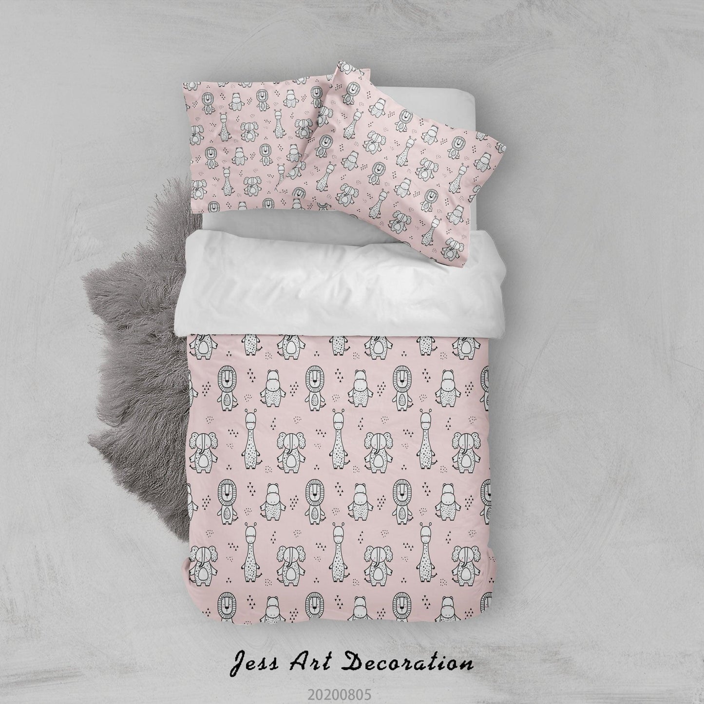 3D Cartoon Lion Giraffe Hippo Pink Quilt Cover Set Bedding Set Duvet Cover Pillowcases LXL 46