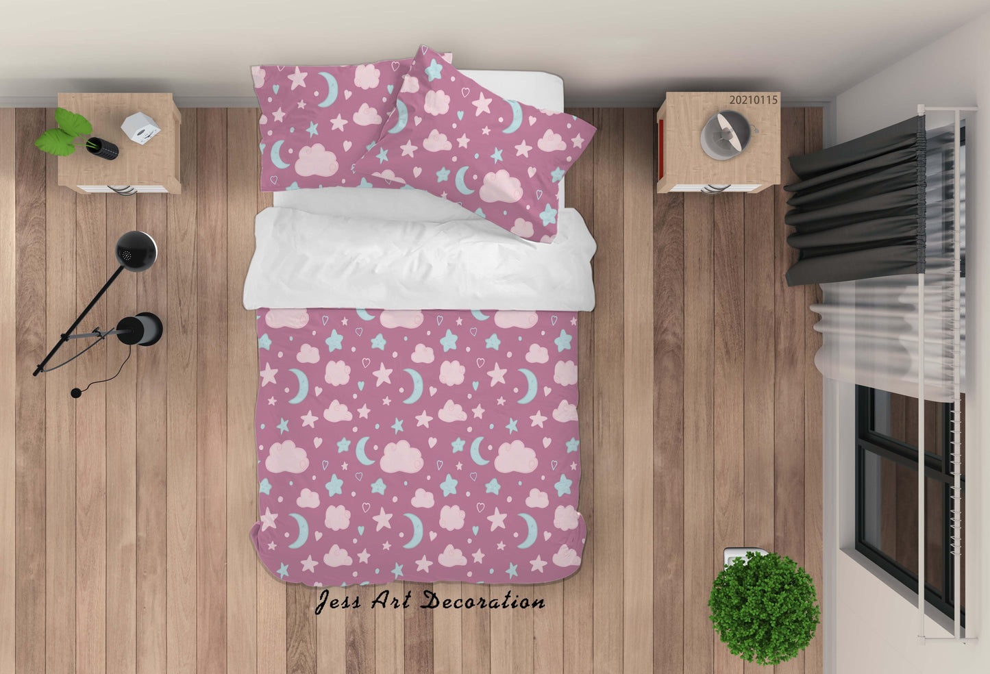 3D Cartoon Pink Star Moon Cloud Quilt Cover Set Bedding Set Duvet Cover Pillowcases 20