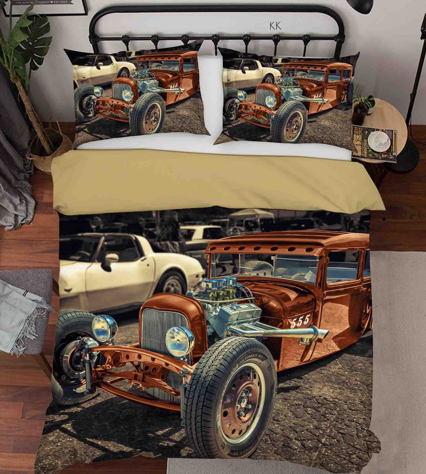 3D Automobile Apricot Quilt Cover Set Bedding Set Duvet Cover Pillowcase 402
