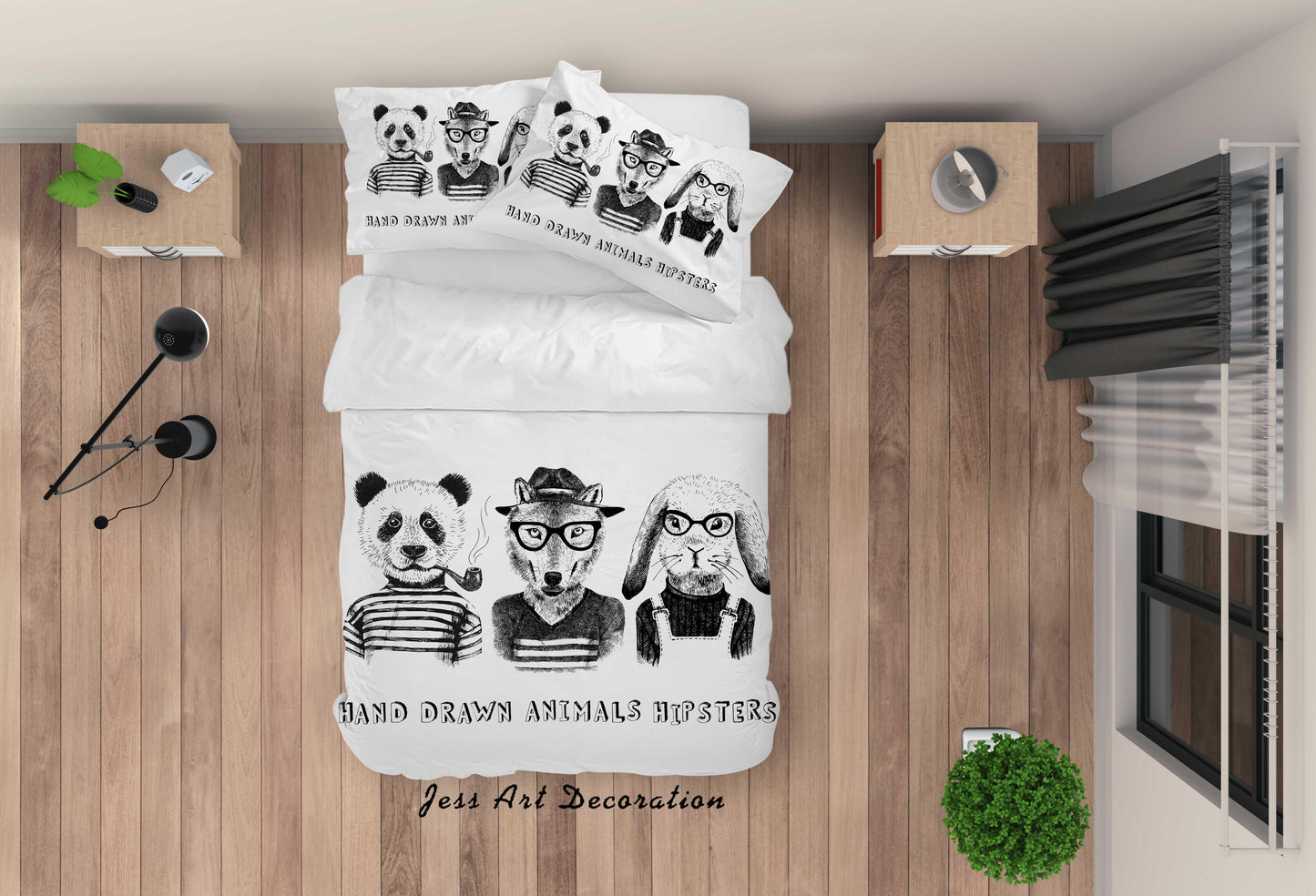 3D Cartoon Animal Panda Rabbit Quilt Cover Set Bedding Set Duvet Cover Pillowcases A026 LQH