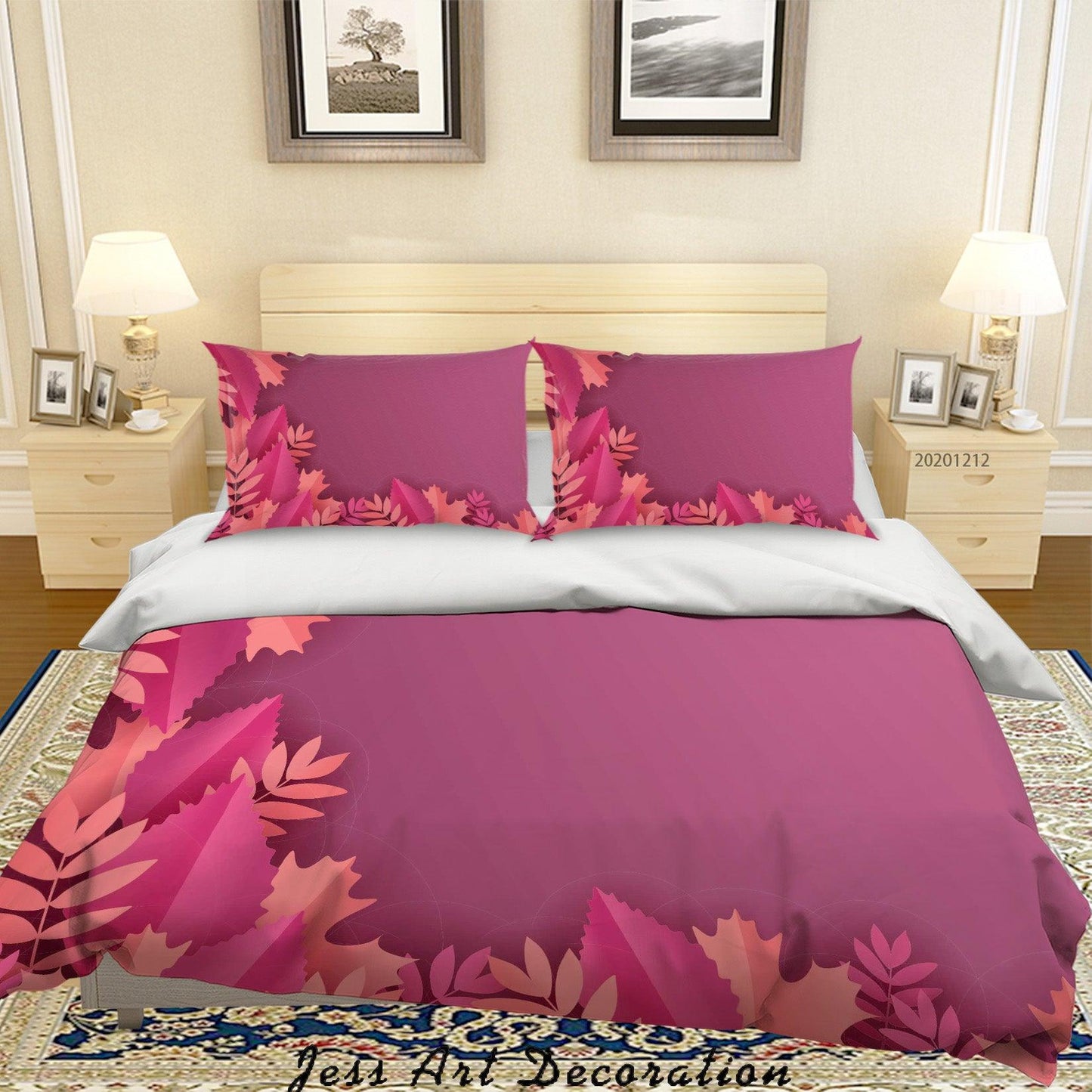 3D Botanical Pink Leaves Plant Quilt Cover Set Bedding Set Duvet Cover Pillowcases LXL