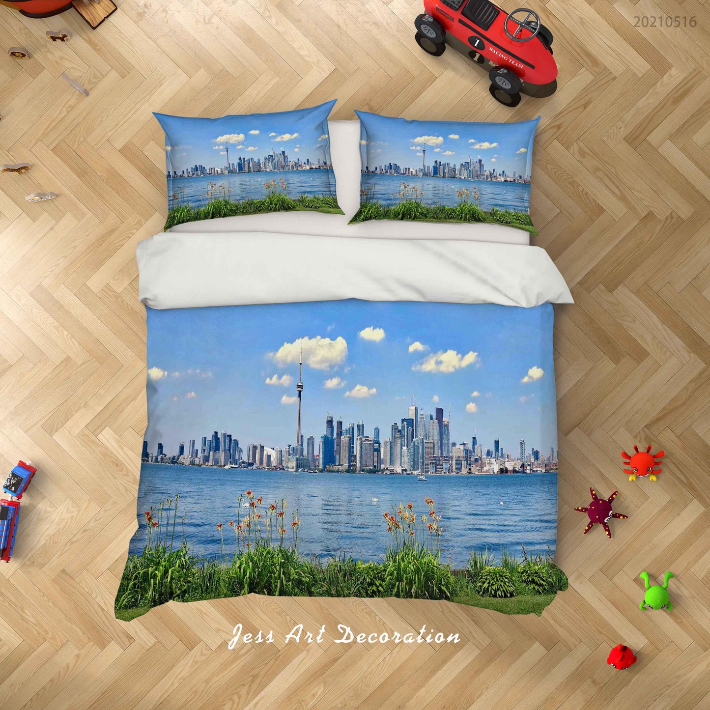 3D Blue Sky City Lake Landscape Quilt Cover Set Bedding Set Duvet Cover Pillowcases 23