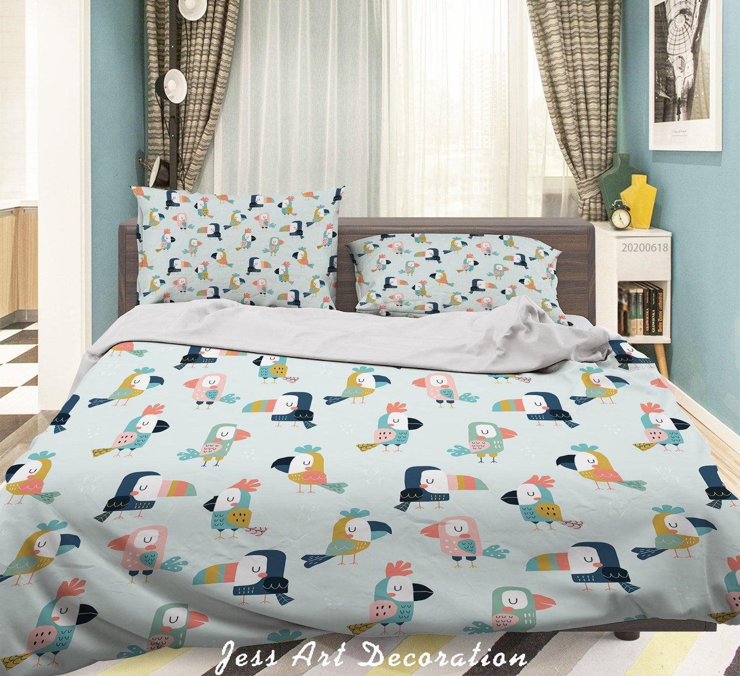 3D Blue Toucan Birds Quilt Cover Set Bedding Set Duvet Cover Pillowcases SF66