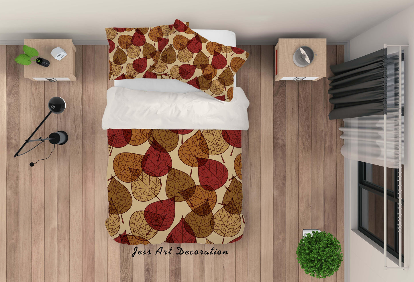 3D Brown Leaves Quilt Cover Set Bedding Set Pillowcases 6