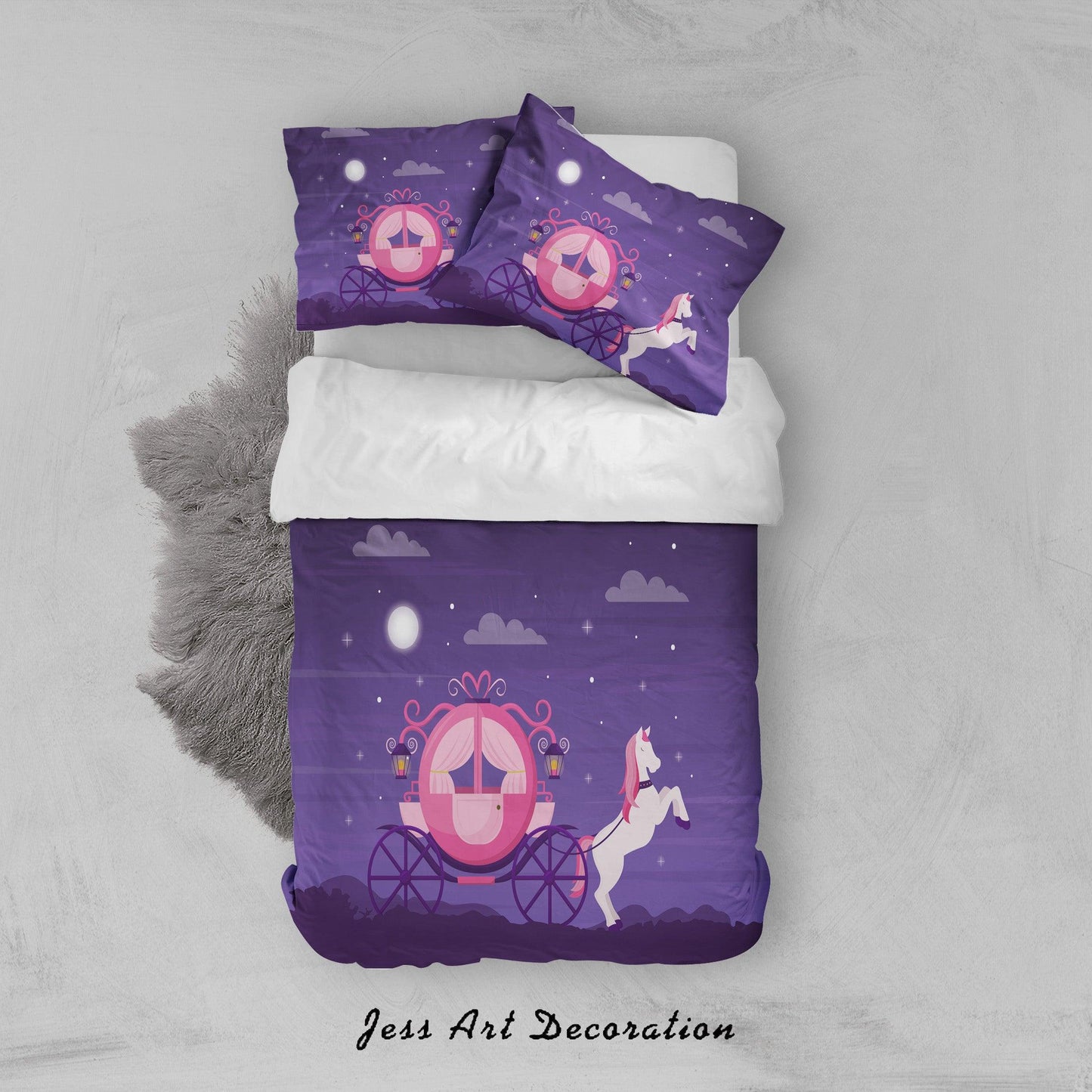3D Cartoon Purple Carriage Sky Quilt Cover Set Bedding Set Duvet Cover Pillowcases A023 LQH