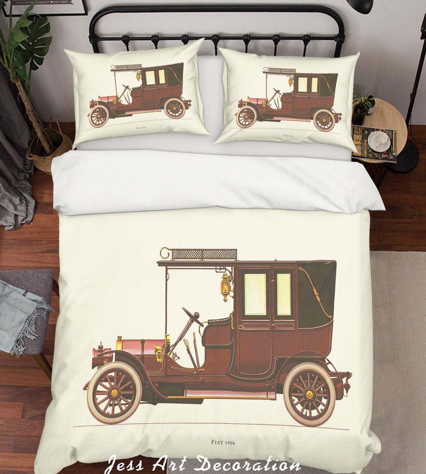 3D Brown Retro Car Quilt Cover Set Bedding Set Pillowcases 17