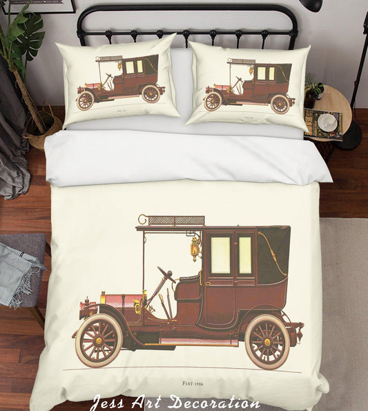 3D Brown Retro Car Quilt Cover Set Bedding Set Pillowcases 17