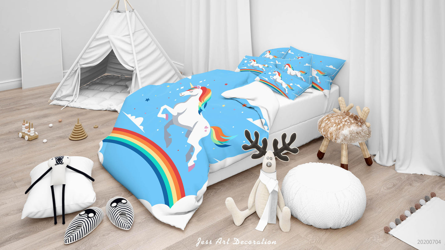 3D Blue Unicorn Rainbow Quilt Cover Set Bedding Set Duvet Cover Pillowcases SF131