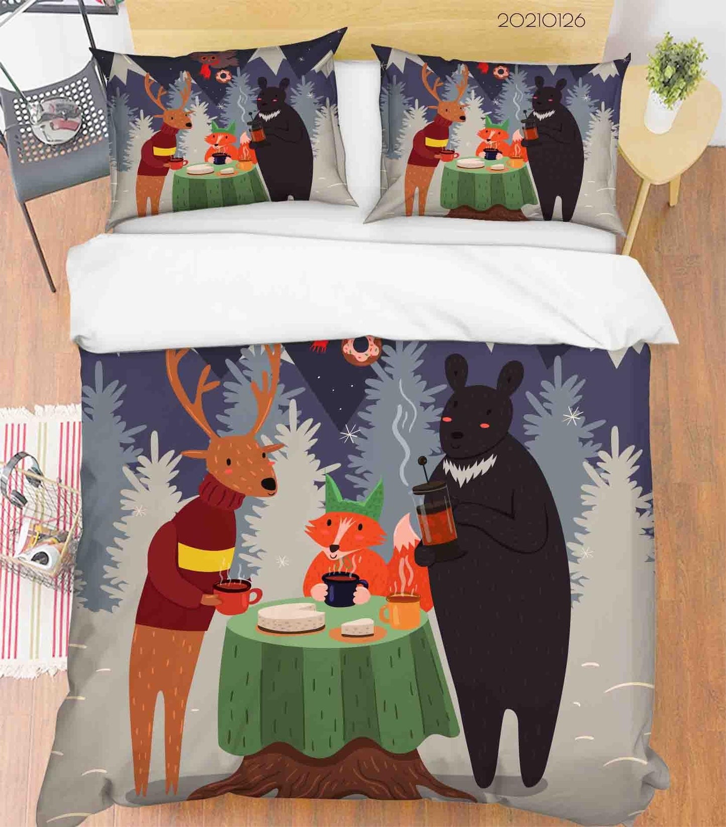 3D Cartoon Forest Animal Party Quilt Cover Set Bedding Set Duvet Cover Pillowcases 2 LQH