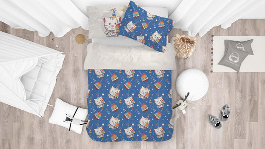 3D Blue Cat Kitty Birthday Cake Quilt Cover Set Bedding Set Pillowcases 33