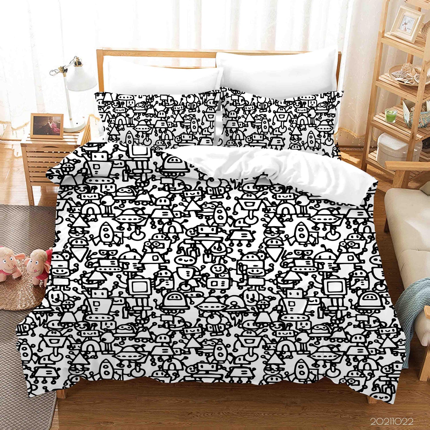 3D Abstract Robot Art Graffiti Quilt Cover Set Bedding Set Duvet Cover Pillowcases 43