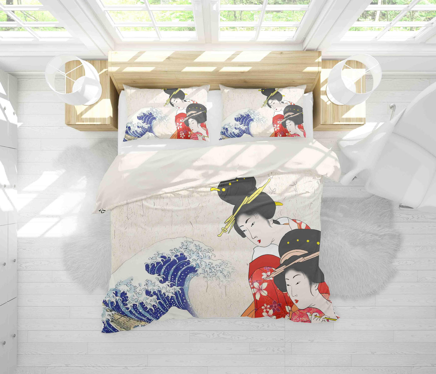 3D Blue Waves Kimono Woman Quilt Cover Set Bedding Set Pillowcases 61