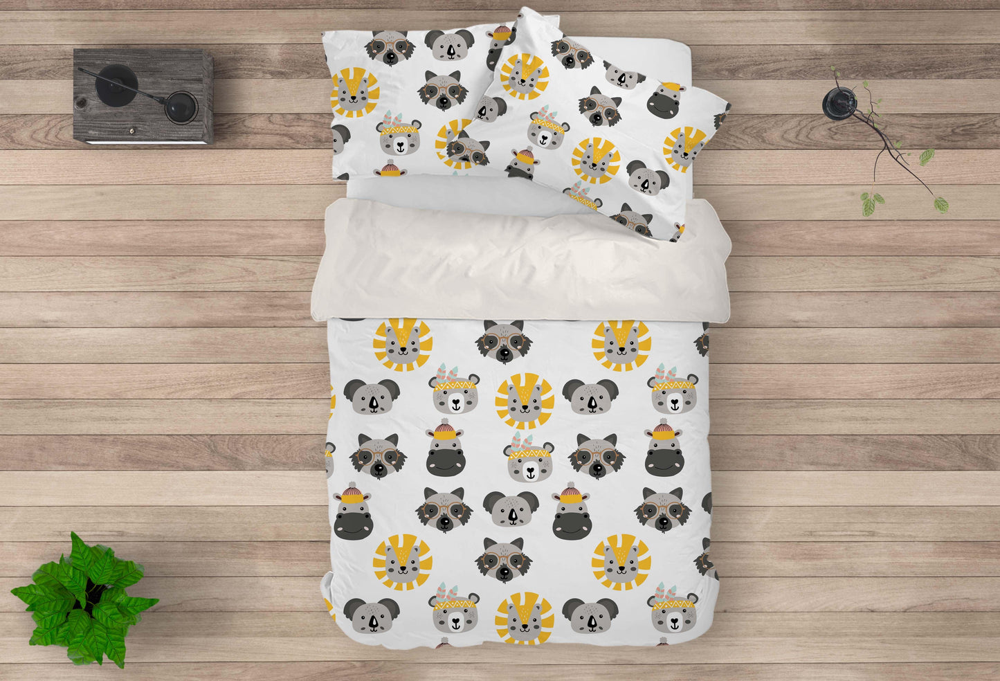 3D Cartoon Bear Raccoon Animal Quilt Cover Set Bedding Set Duvet Cover Pillowcases LXL