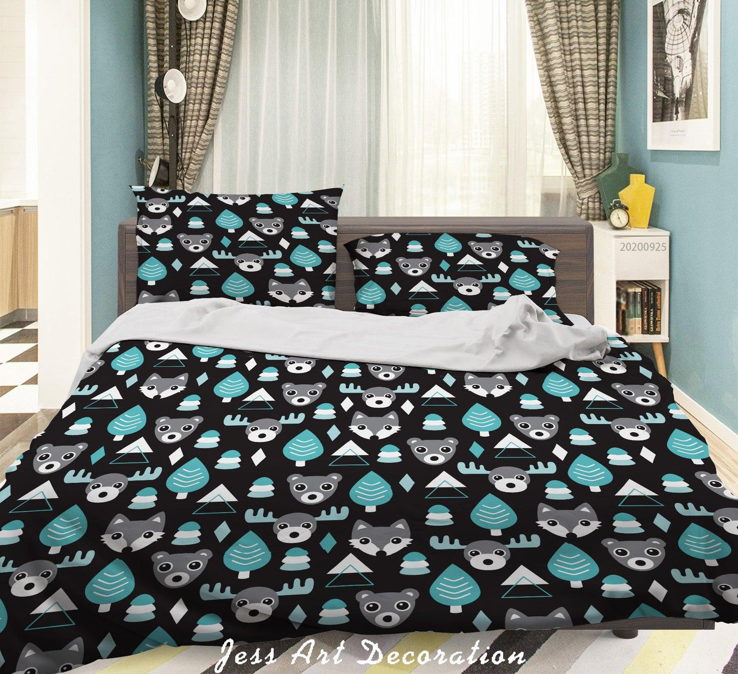 3D Cartoon Animal Bear Fox Tree Pattern Quilt Cover Set Bedding Set Duvet Cover Pillowcases WJ 6442