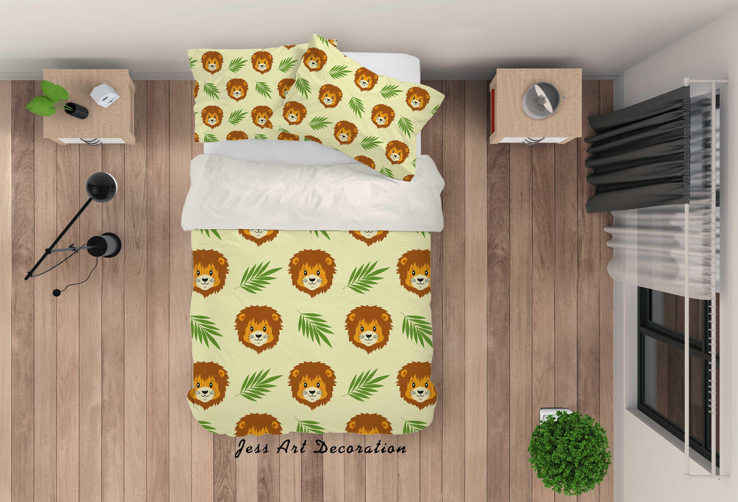 3D Cartoon Lion Yellow Quilt Cover Set Bedding Set Pillowcases 91
