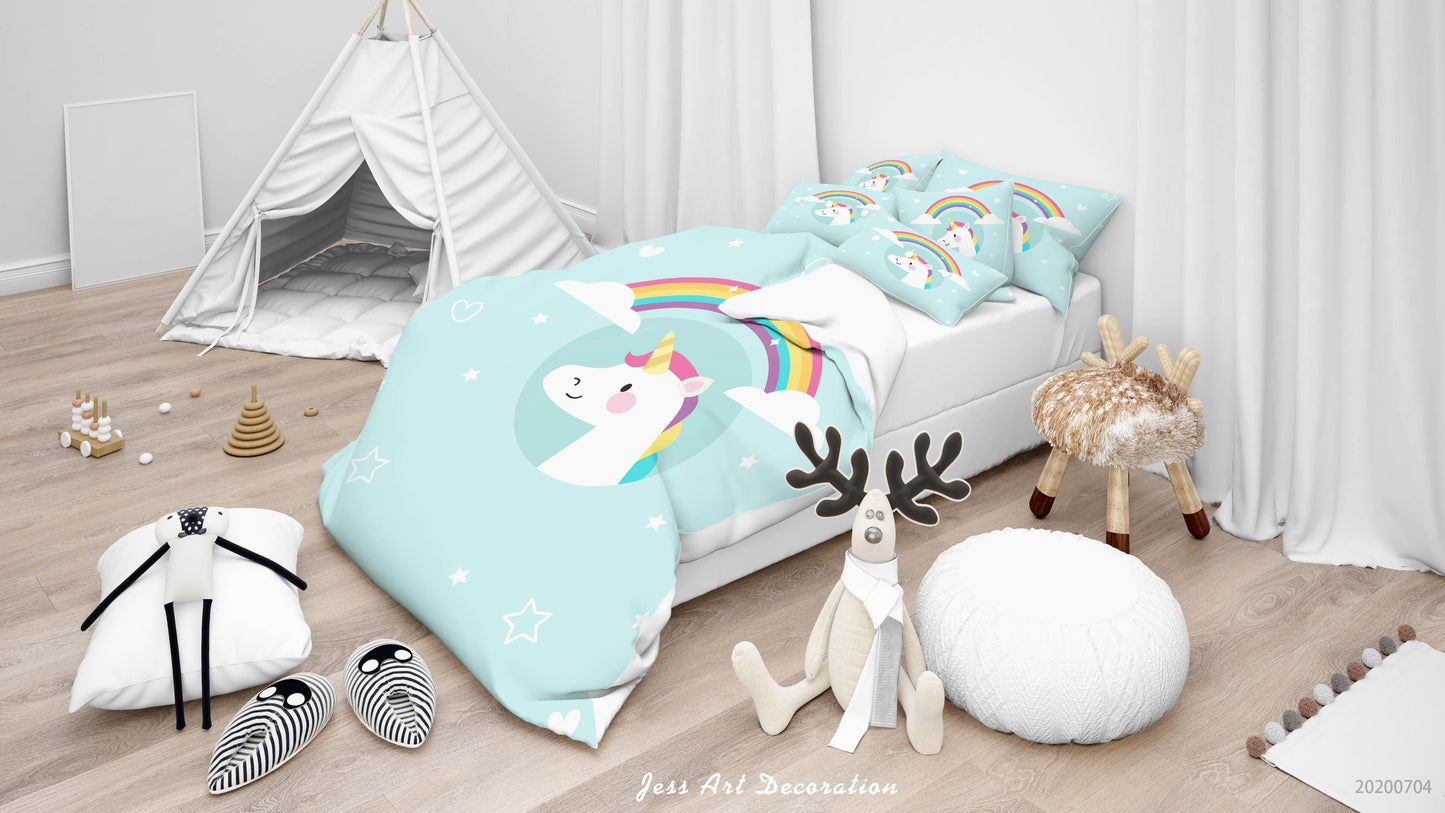 3D Blue Unicorn Rainbow Quilt Cover Set Bedding Set Duvet Cover Pillowcases SF121