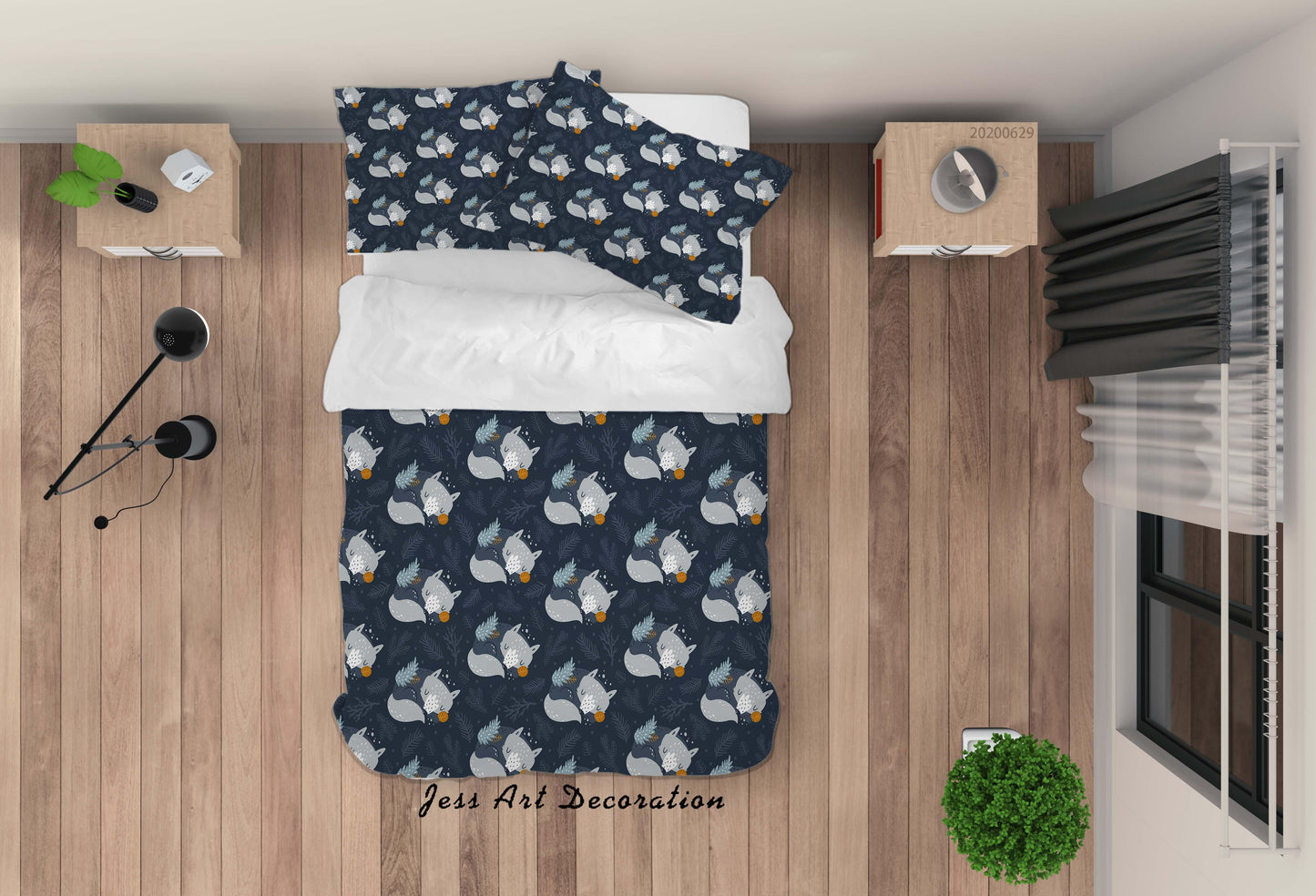 3D Blue Fox Quilt Cover Set Bedding Set Duvet Cover Pillowcases SF04