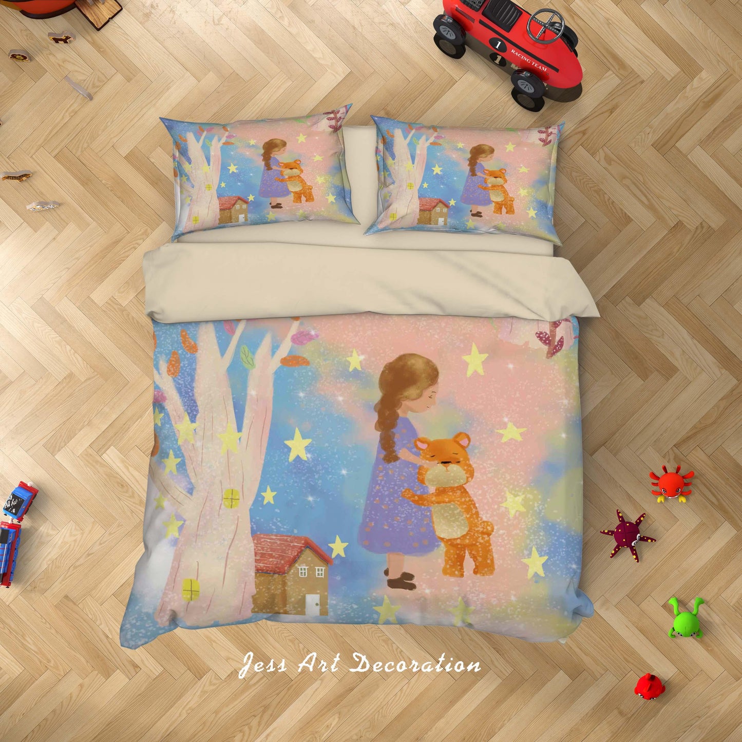 3D Cartoon Girl Bear Tree Quilt Cover Set Bedding Set Duvet Cover Pillowcases A533 LQH