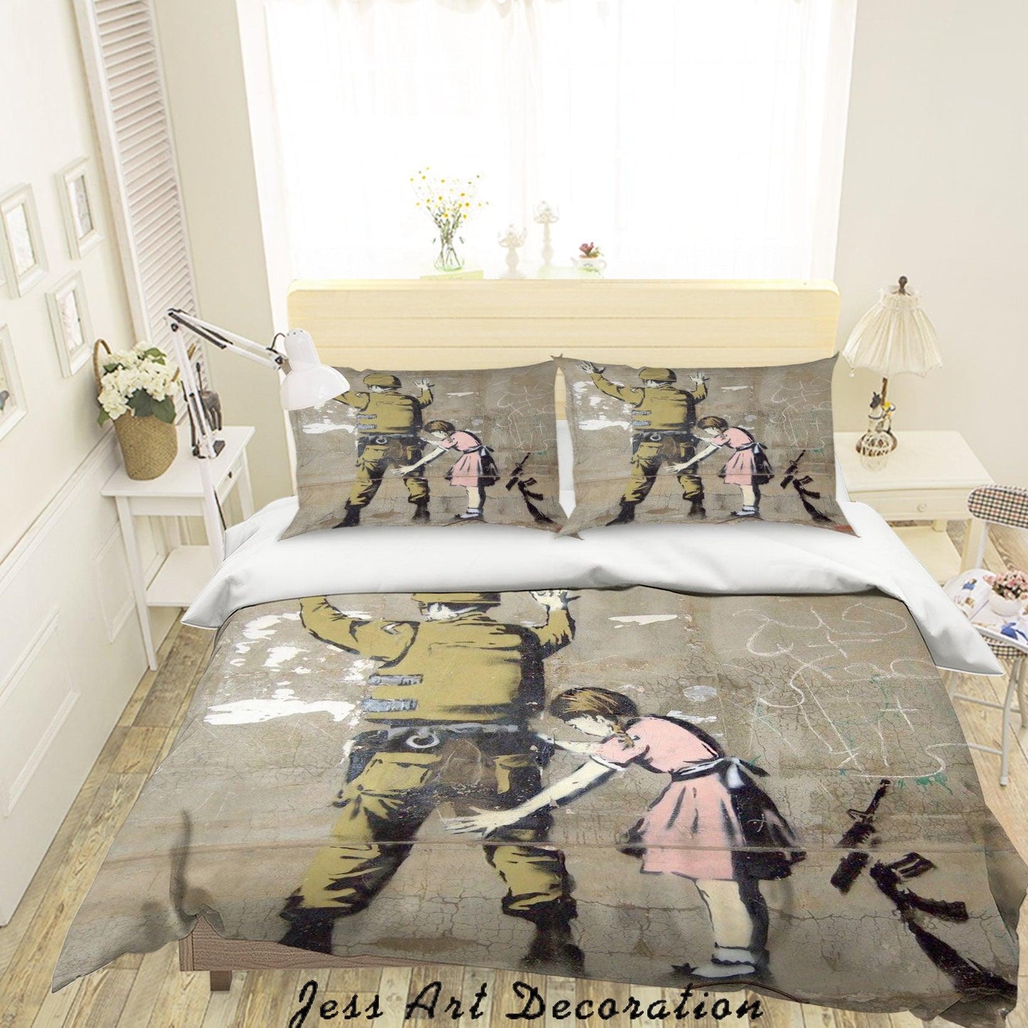 3D Banksy Mural Soldier Girl Color Quilt Cover Set Bedding Set Duvet Cover Pillowcases  ZY D91