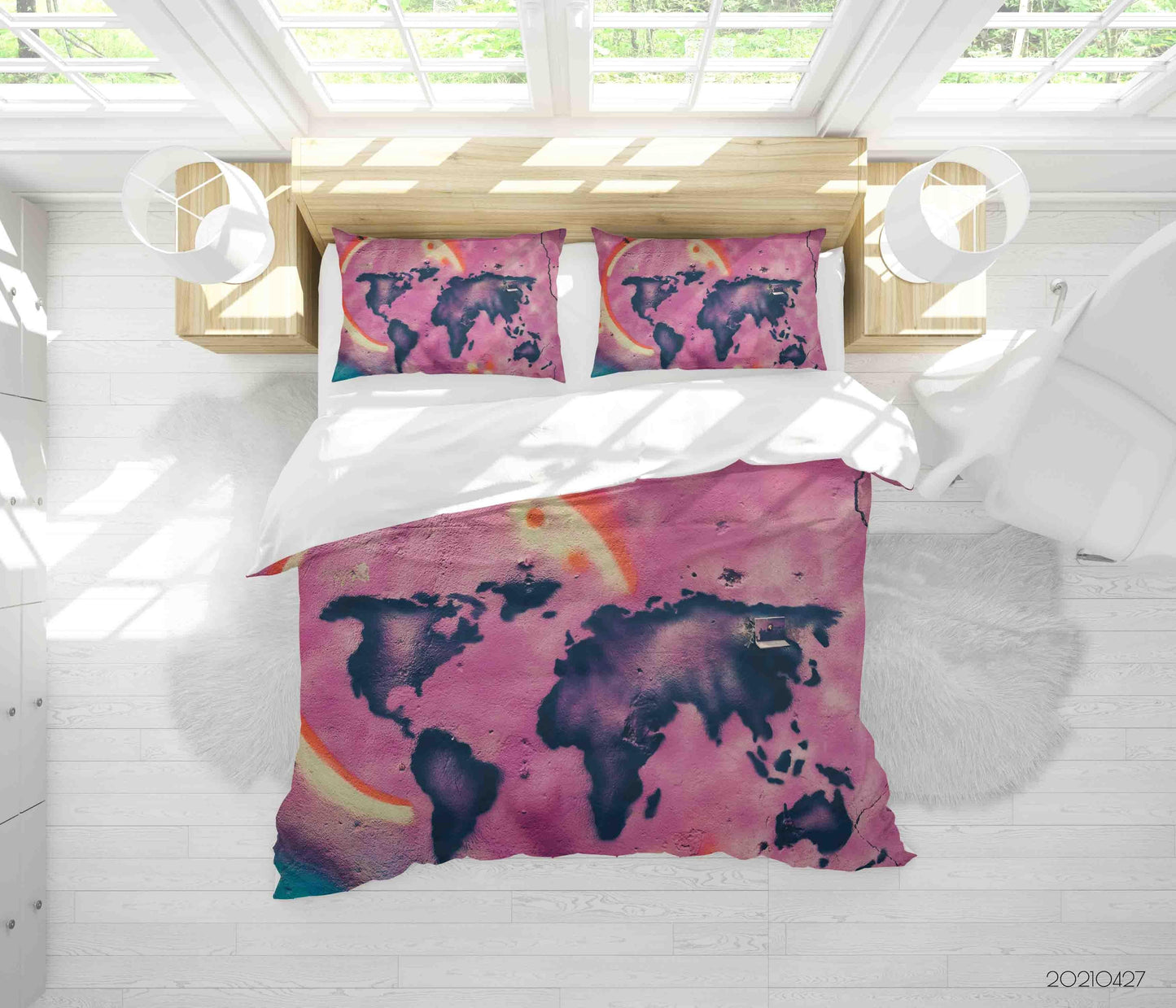 3D Abstract Pink Map Graffiti Quilt Cover Set Bedding Set Duvet Cover Pillowcases 123